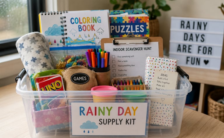 One of the best way sto get through rainy days with kids is to have a rainy day supply kit. 
