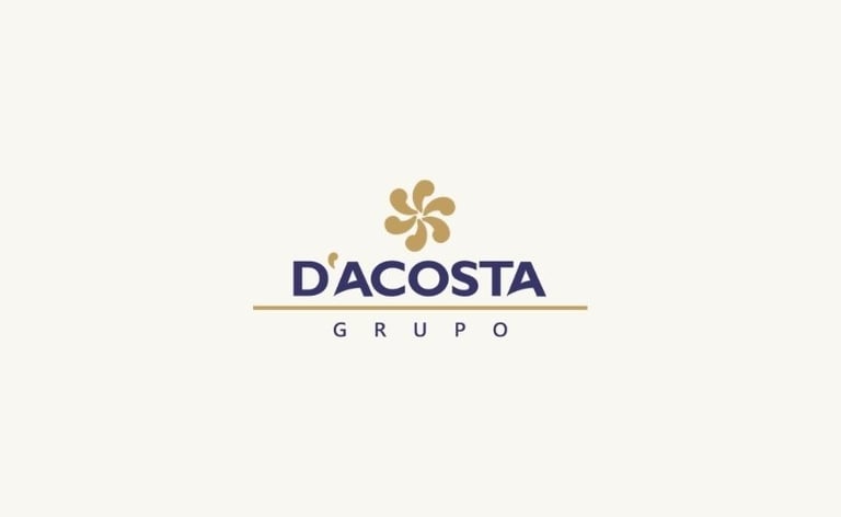 Grupo D'Acosta corporate logo featuring a gold flower emblem and navy blue serif typography.