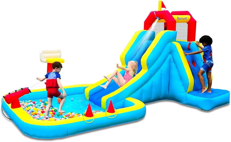 Bounwell Inflatable Water Slide, Blow Up Water Slide with Climbing Wall, Water Slide for Kids Backya