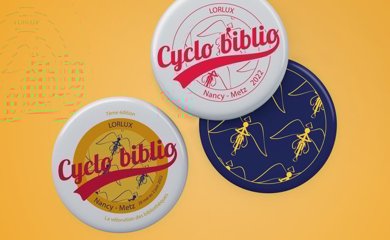 Logo Projet Cyclobiblio sur des badges