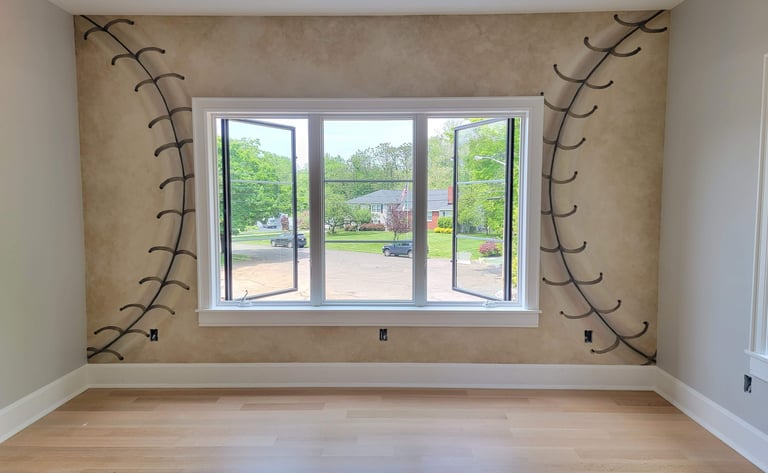 Bespoke baseball mural by Marcine for a teen's bedroom in Union County, NJ