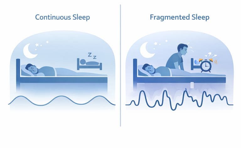 Comparação entre sono contínuo e sono com várias interrupções
