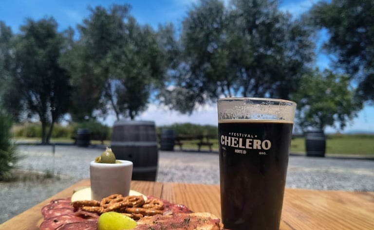 Cerveza y carnes frias en un viñedo