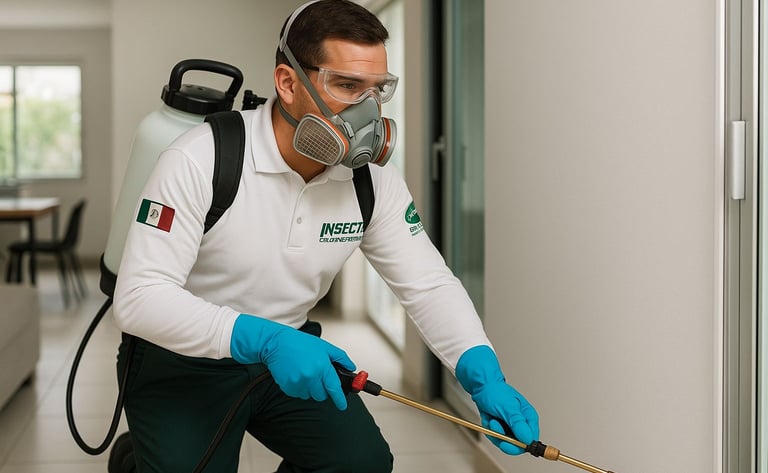 especialista aplicando aspersión en casa