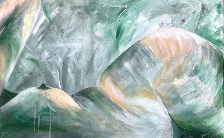 naked woman painting in green