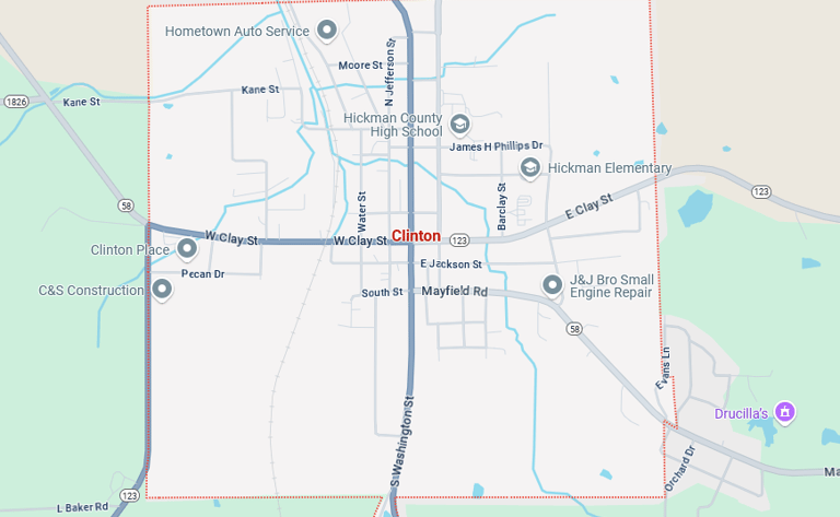 Map of the city of Clinton Kentucky