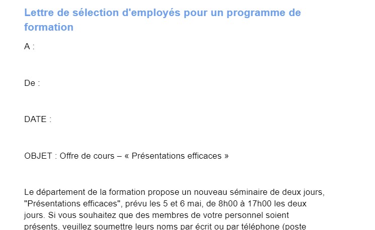 Exemple de note d'information pour une formation