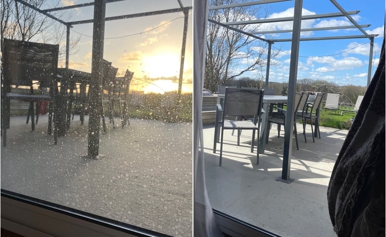 Avant après d'un nettoyage de vitres chez particuliers baie vitrée - m&m services pro rouen