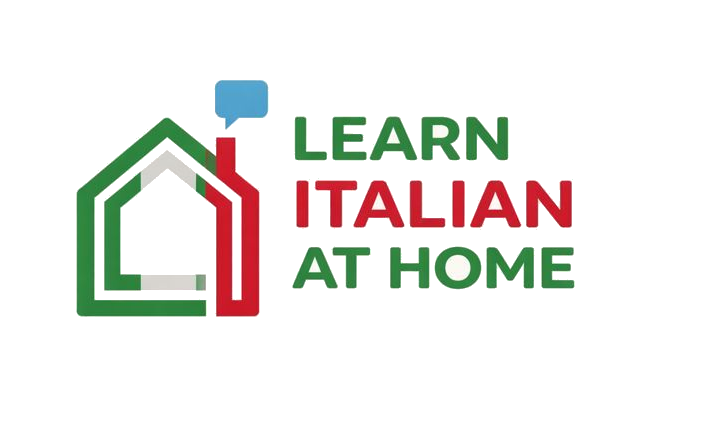 Learn Italian at Home logo featuring a house outline in the colors of the Italy flag.