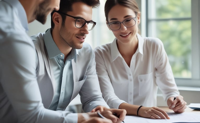 An entrepreneur consulting with a financial advisor over investments .