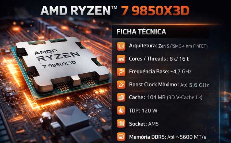 processador para desktop AMD Ryzen™ 7 9850X3D Ficha Tecnica