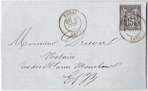 Letter from and to DOUAI franked at 15 c.
