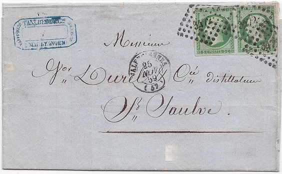 1859: Brief von VALENCIENNES nach ST. SAULVE, frankiert mit 10 Centimes.