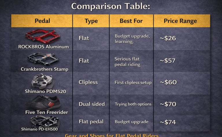 mtb pedal comparison chart