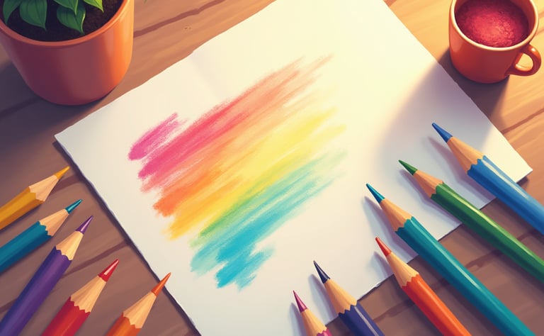 colored page with colored pencils