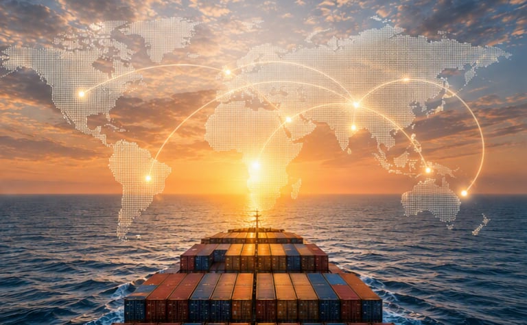 Global shipping routes connecting India with international markets