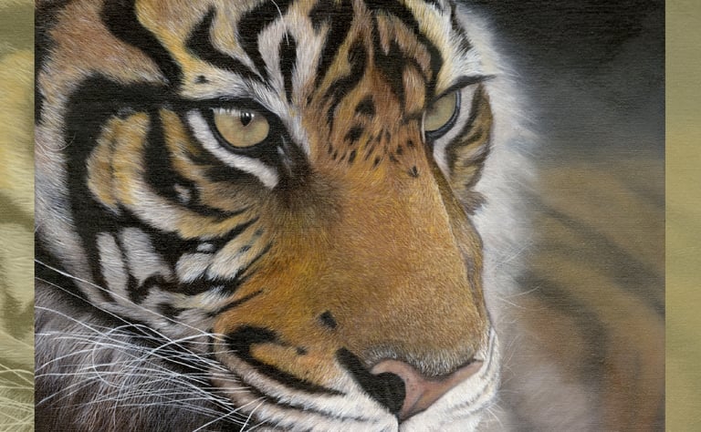 a tiger oil painting is shown in this picture