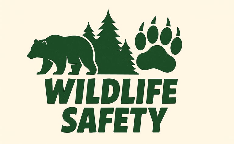 Wildlife Safety category banner with bear and pawprint — animal encounter safety, wilderness survival, outdoor awareness
