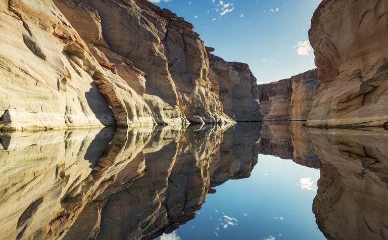 Flagstaff/Page Travel - Golden cliffs in Lake Powell, one of the largest man-made lakes