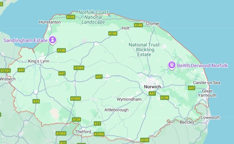 Screenshot of Google Maps of Norfolk county