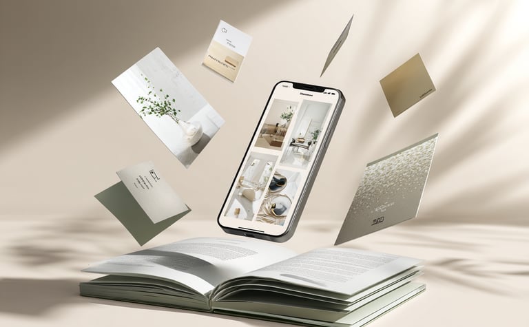 Un téléphone portable et des supports papiers imprimés volent au dessus d'un livre ouvert