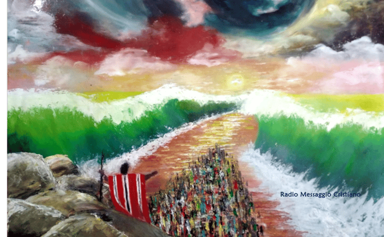 Quadro: apertura del Mar rosso e uscita dall'Egitto del popolo d'Israele guidato da Mosè