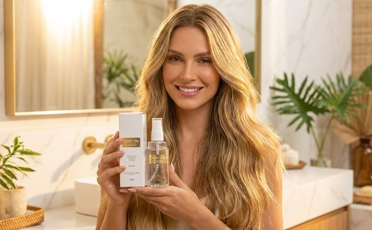 a woman holding a bottle of skin care products