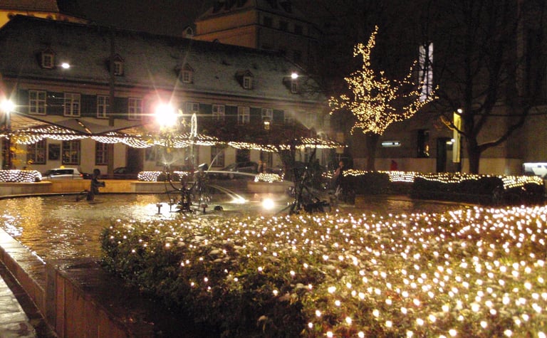 Basel and Tinguely fountains at Christmas time in Switzerland