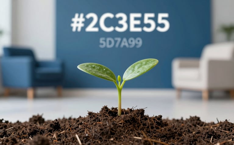 A conceptual, artistic image of a small, vibrant sprout growing from healthy soil, symbolizing personal development and resilience. The background is a clean, modern interior with soft-focus furniture in brand colors #2C3E50 and #5D7A94, emphasizing growth and hope.