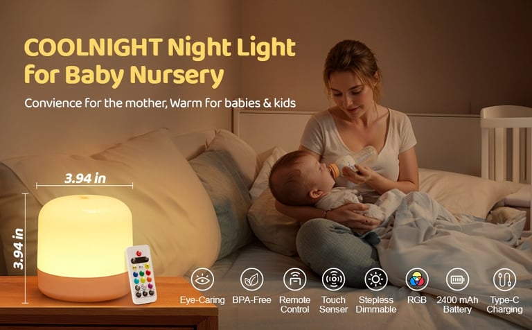 Mother feeding baby with night light