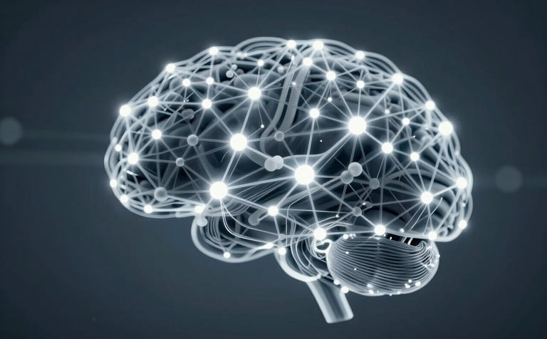 A sophisticated visualization of a neural network or brain-like structure made of light and connections. The style is futuristic and high-tech, using #0D1B2A and #F1F5F9 highlights to represent intelligence and clarity in complex data systems.