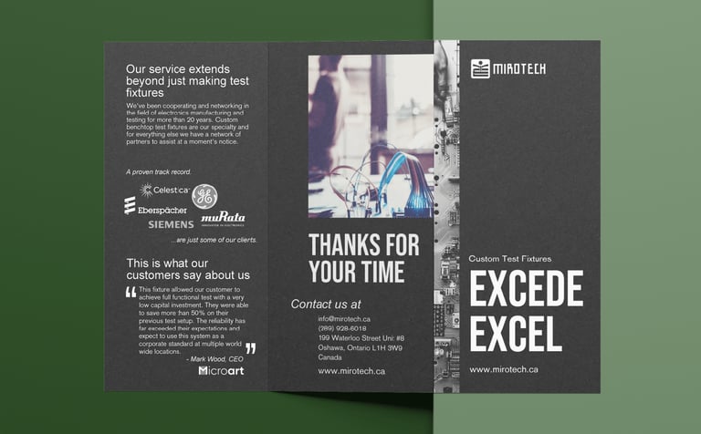 brochure for electronic testing company in Canada