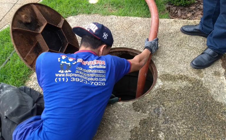 desentupimento com sucção e hidrojateamento o em fossa séptica