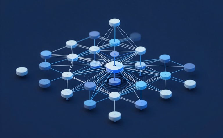 An abstract 3D visualization of data nodes and interconnected lines, representing complex software architecture. The aesthetic is clean, modern, and high-tech, using a palette of #2F4858, #6C8CA7, and #E9F2F7. The lighting is sophisticated, suggesting a secure and innovative digital environment.