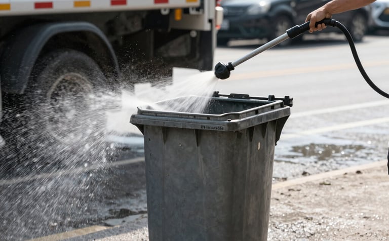 A beautiful wooden porch in a North American / US home setting, looking pristine and clean. The wood texture is rich with soft pearl white light reflecting off the surface. A professional pressure washing wand is visible in the corner, with muted slate gray accents in the shadows.