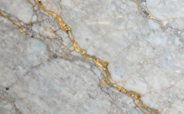 A premium exotic marble slab with bold, dramatic patterns and gold veins. The lighting is sophisticated and directional, emphasizing the flawless polished finish. The scene represents ultimate luxury and corporate trustworthiness with #F8F8F8 and #A18A6A tones.