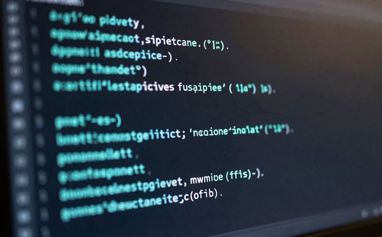 A close-up of a high-resolution screen displaying PowerShell code with cyan syntax highlighting, reflecting a modern and technical workspace.
