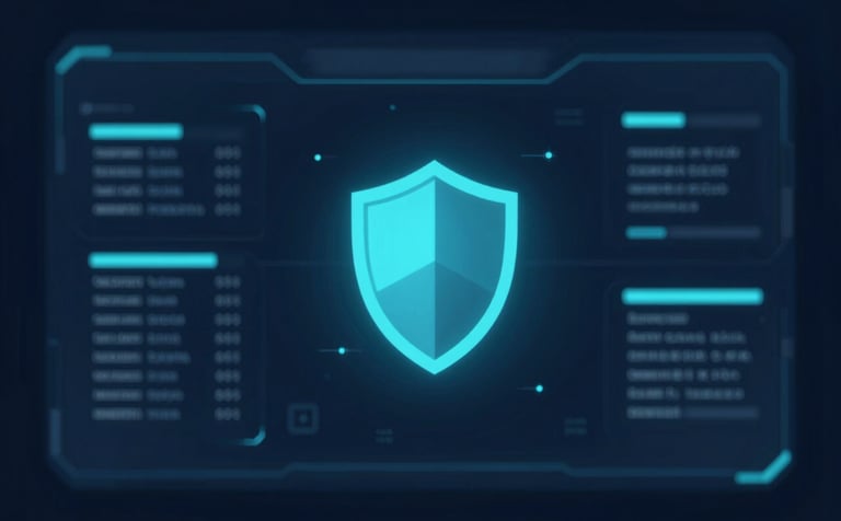 A high-tech, minimalist digital security interface showing data streams and a shield icon glowing in #00BCD4 cyan against a deep #0F1C2E background. Professional, secure, and technical atmosphere.