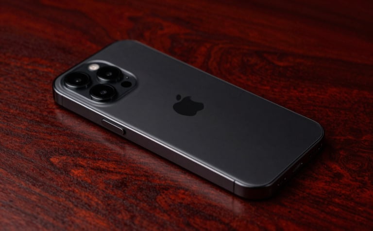 A high-contrast macro shot of a sleek black smartphone and high-end tech on a dark mahogany desk. Atmospheric deep red lighting highlights clean lines and precision, conveying a sense of digital power and international connectivity.