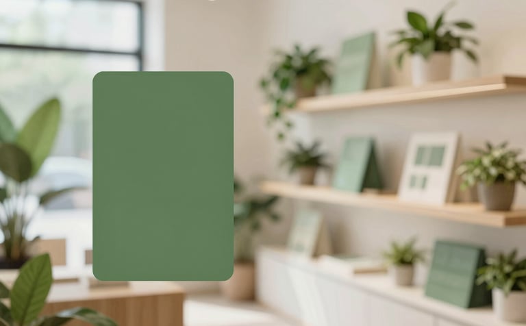 A high-end, clean photograph of a boutique interior in the Hudson Valley, featuring soft natural light, minimalist wood shelving, and lush green plants. The color palette includes soft forest greens (#2D6A4F) and warm whites (#F8F4EE), evoking a sense of calm professionalism and growth.