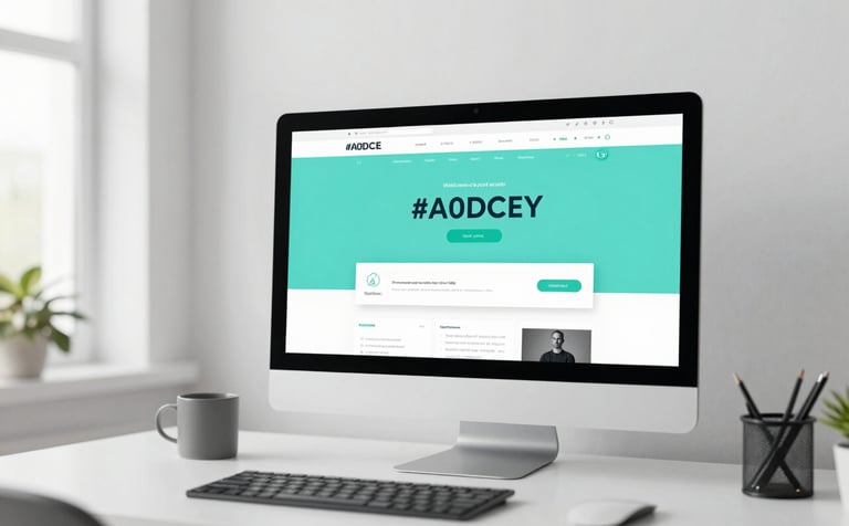 A minimalist, modern workspace with a high-end monitor displaying a clean web development interface. The aesthetic is professional and airy, featuring soft daylight and accents of brand color #A0DCE8 on screen, representing sophisticated digital design.