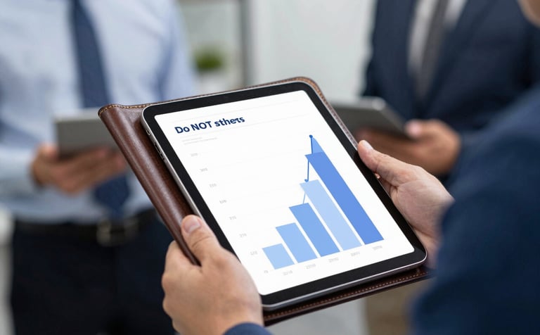 A close-up of professional architects of strategy: a high-quality leather folder and a clean tablet showing growth charts. Sharp focus, sophisticated corporate lighting using #3A6076 and #F8F9FA accents.