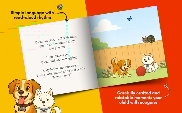 Image showing an inside preview of the storybook Oscar Waits His Turn