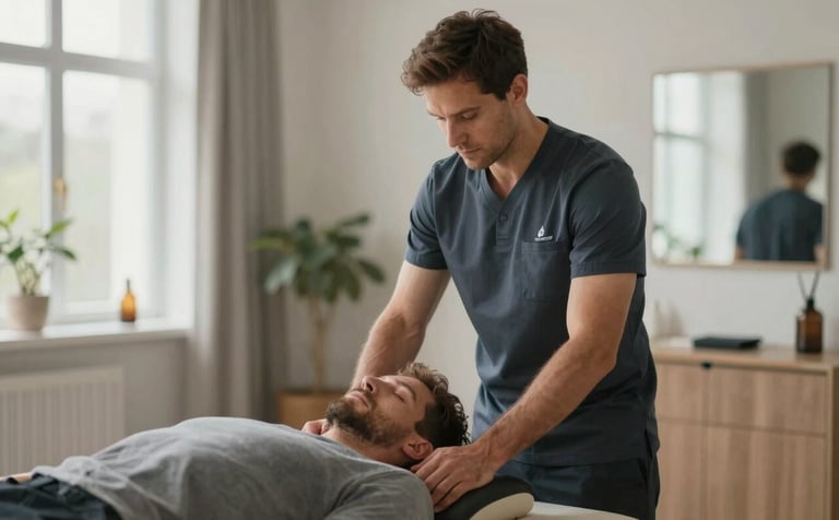 A powerful image representing restorative sports care, showing an athlete in a calm, focused state during recovery. Substantial use of #0B2D2F in the decor. The atmosphere is professional and sophisticated, emphasizing transformation and strength through healing.