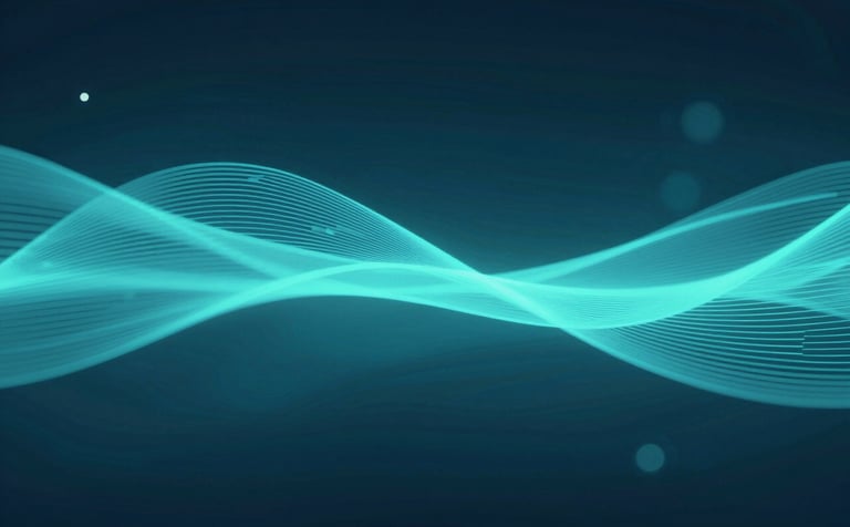 Abstract digital data visualization with smooth gradients of #1B4965 and #5E8BA8. High-tech digital waves flowing horizontally, symbolizing business growth and data-driven marketing solutions for premium clients.