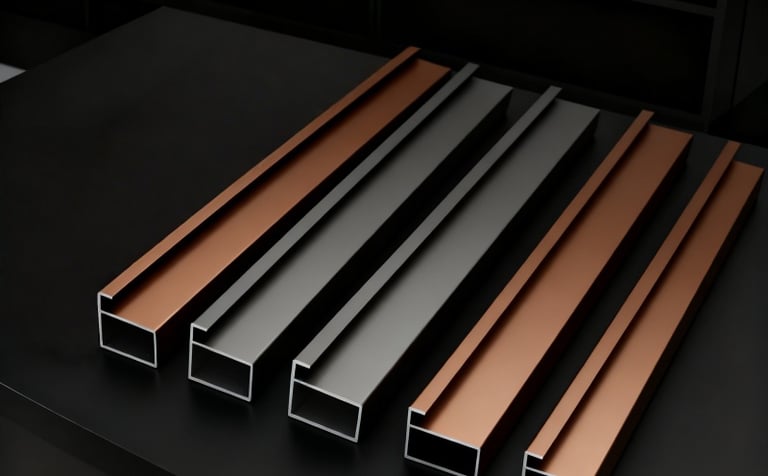 Bronze and grey aluminum profiles for kitchen cabinet framing - durable 6063-T5 modular slim-frame metal components