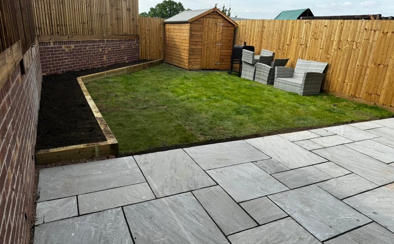 Stylish garden redesign with pathways and planting in Worcester
