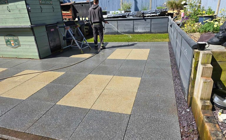 Stylish garden patio in Worcester by expert landscapers