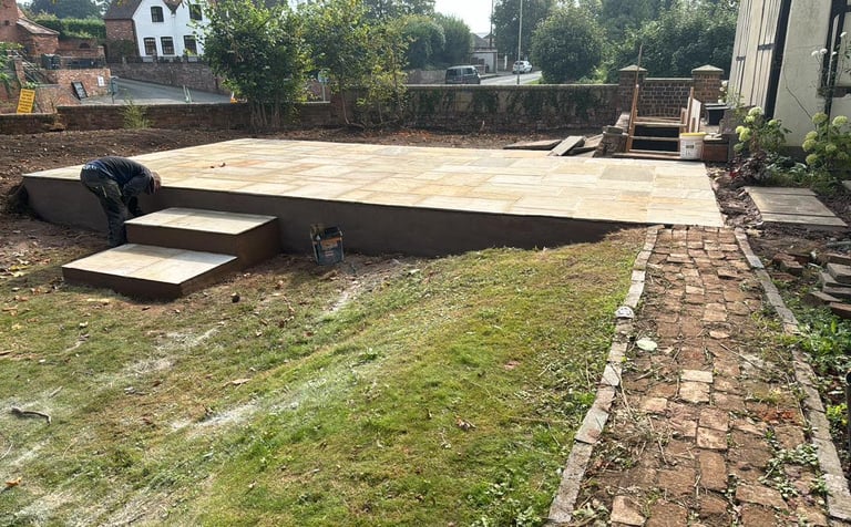 Sandstone patio paving laid in Worcester garden