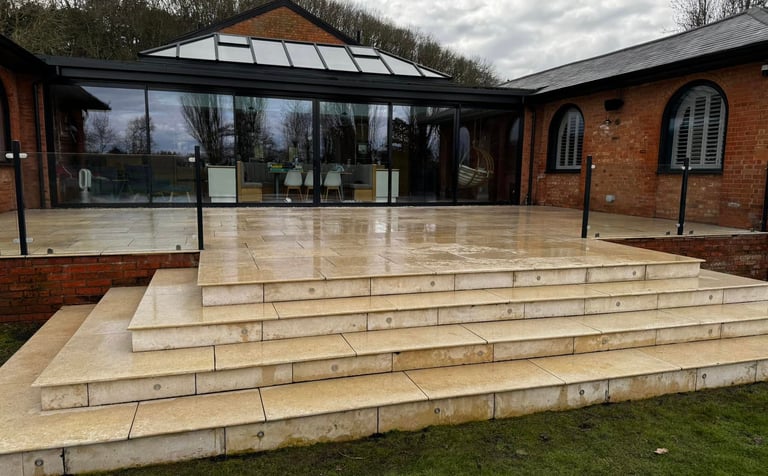 Modern patio installation in Worcester by B R Building and Landscapes